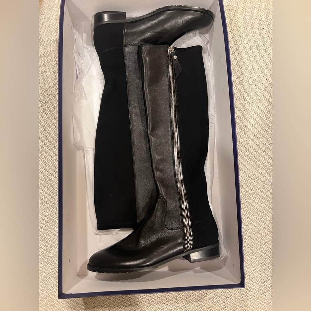 Stuart Weitzman tall black boots with silver zipper